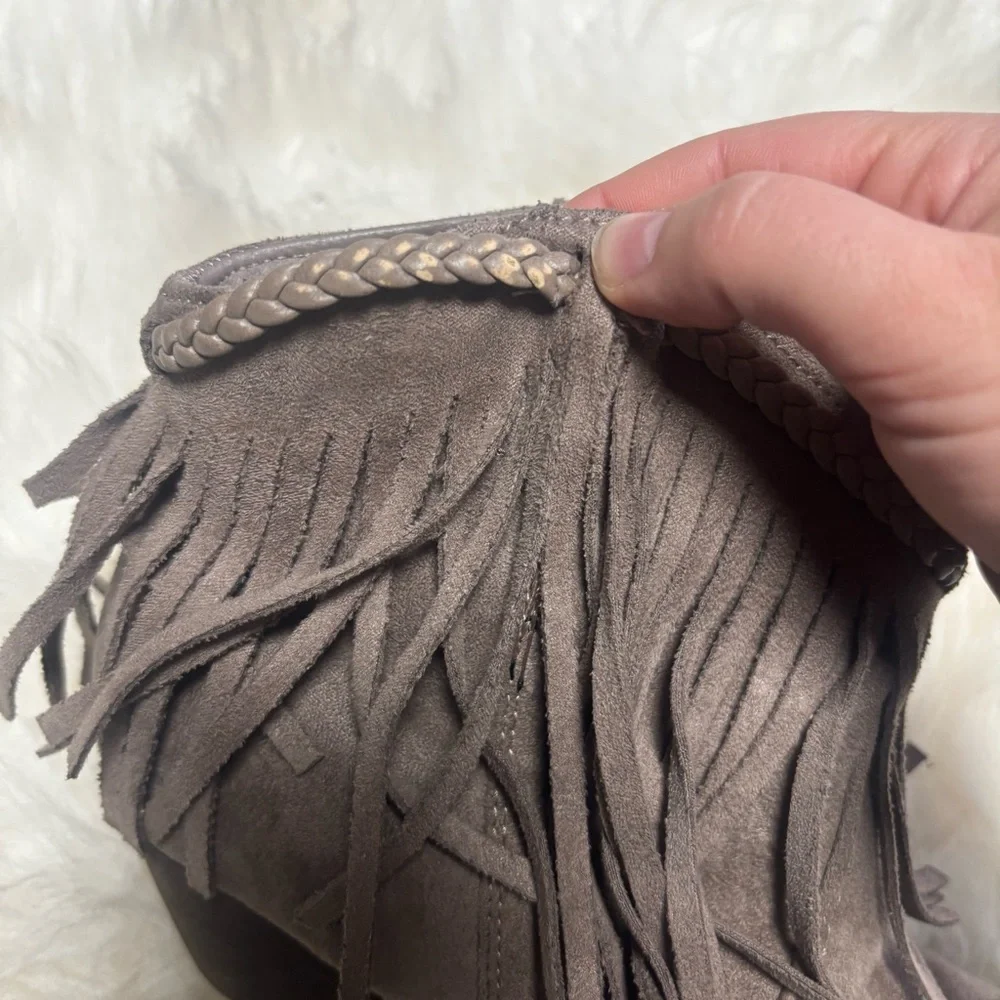 Rock and Candy Faux Leather Taupe Fringe Cowgirl Western Bootie size 4 Youth
